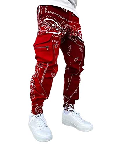 Onsoyours Herren Cargohose Jogginghose Streetwear Hosen Sweatpants Freizeit Lang Hosen Sporthose Outdoorhose Traininghose Mit Taschen A Weinrot XXL von Onsoyours