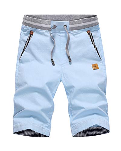 Onsoyours Herren Chino Shorts Bermuda Kurze Hose Mit Kordel-Gürtel Sport Joggen Fitness Kurze Cargo Hose Jogging Hose Regular Fit C Himmelblau X-Small von Onsoyours