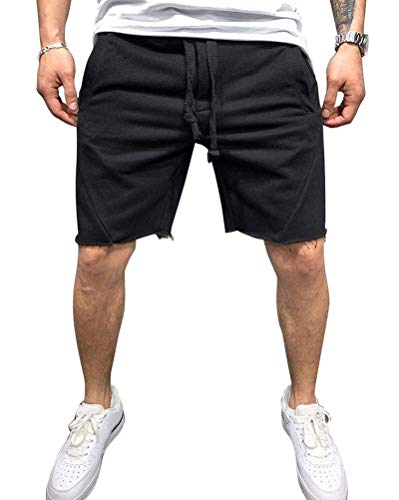 Onsoyours Herren Chino Shorts Bermuda Kurze Hose Mit Kordelzug Casual Fitness Sweatshort Sporthose Männer Laufhose Sport Hosen Schwarz X-Large von Onsoyours