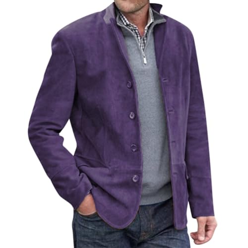 Onsoyours Herren Cord Anzugjacke Retro Sakko Freizeit Blazer Regular Fit Wolle Tweed British Blazer Modern Winterjacken Anzugjacke für Männer B Violett S von Onsoyours