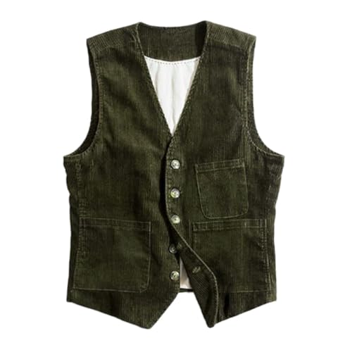 Onsoyours Herren Cord Weste mit V-Ausschnitt Mode Ärmellos Cord Westernweste Frühling Karneval Kostüm Rave Outfit Gilet Party Groomsmen Anzugweste Große Größe A Armeegrün XXL von Onsoyours