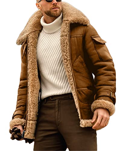 Onsoyours Herren Cordjacke Fleece Gefüttert Bomberjacke Lange Warme Dicker Reißverschluss Cargo Jacke mit Multi Taschen A Braun XXL von Onsoyours