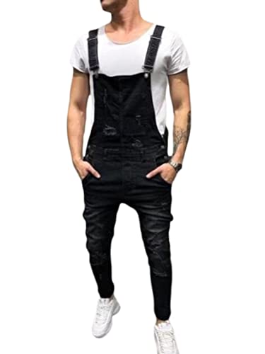 Onsoyours Herren Denim Latzhose Overalls Herren Jeans Latzanzug Loose Fit Cargo Workwear Strampler Overalls Retro Denim Bib Skinny Fit Streetwear Dungarees B Schwarz L von Onsoyours