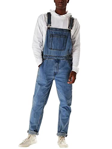 Onsoyours Herren Denim Latzhose Overalls Herren Jeans Latzanzug Loose Fit Cargo Workwear Strampler Overalls Retro Denim Bib Skinny Fit Streetwear Dungarees D Dunkelblau XL von Onsoyours