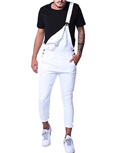 Onsoyours Herren Denim Latzhose Overalls Herren Jeans Latzanzug Loose Fit Cargo Workwear Strampler Overalls Retro Denim Bib Skinny Fit Streetwear Dungarees E Weiß M von Onsoyours