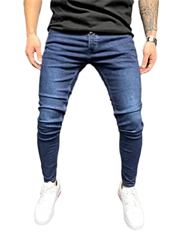 Onsoyours Herren Destroyed Jeans Biker Hose Herren Löcher Lang Jeans Denim Hose Vintage Männer Zerrissen Jeanshose Skinny Jeanshosen Bleistifthose Slim Fit B Dunkelblau L von Onsoyours