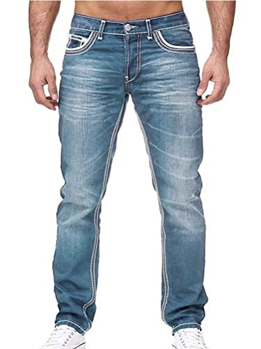 Onsoyours Herren Destroyed Jeans Biker Hose Herren Löcher Slim Fit Lang Jeans Denim Hose Vintage Männer Zerrissen Jeanshose Skinny Jeanshosen Bleistifthose Hosen B Hellblau XXL von Onsoyours