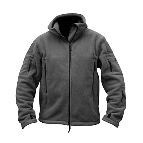 Onsoyours Herren Fleecejacke Military Outdoor Winddichte Jacke Softshell Outdoor Jacke Winddicht Tactical Funktionsjacke Jagdjacke mit Kapuze A Grau XL von Onsoyours