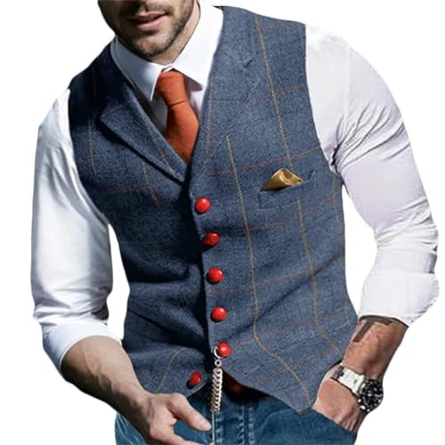 Onsoyours Herren Formelle Party Hochzeit Weste Anzug Einfarbig Weste Anzugswesten für Männer FLoral Weste Tweed V-Ausschnitt für Trauzeugen A Dunkelgrau XXL von Onsoyours