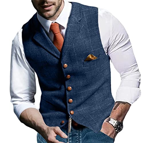 Onsoyours Herren Formelle Party Hochzeit Weste Anzug Weste Anzugswesten für Männer FLoral Weste Tweed V-Ausschnitt für Trauzeugen A Blau S von Onsoyours