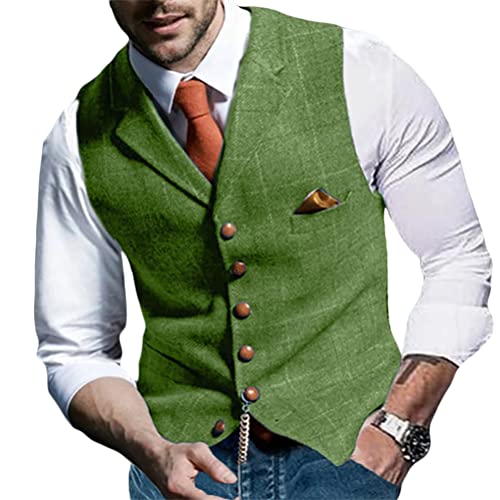 Onsoyours Herren Formelle Party Hochzeit Weste Anzug Weste Einfarbig Weste Anzugswesten für Männer FLoral Weste Tweed V-Ausschnitt für Trauzeugen A Dunkelgrün L von Onsoyours