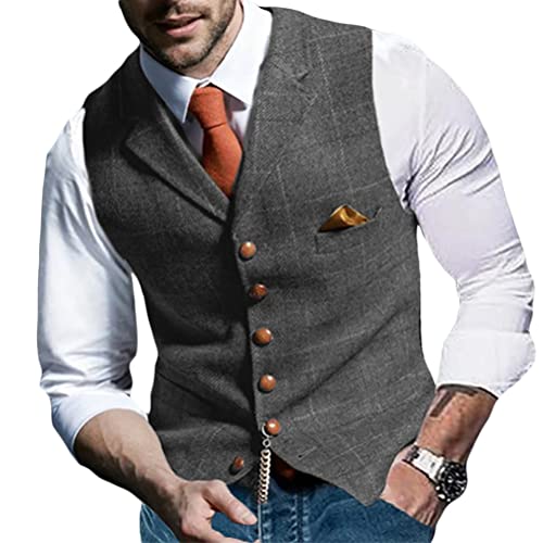 Onsoyours Herren Formelle Party Hochzeit Weste Anzug Weste Einfarbig Weste Anzugswesten für Männer FLoral Weste Tweed V-Ausschnitt für Trauzeugen A Grau L von Onsoyours