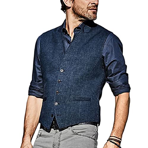 Onsoyours Herren Formelle Party Hochzeit Weste Anzug Weste Einfarbig Weste Anzugswesten für Männer FLoral Weste Tweed V-Ausschnitt für Trauzeugen E Marine XS von Onsoyours