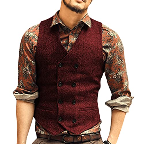 Onsoyours Herren Formelle Party Hochzeit Weste Anzug Weste Einfarbig Weste Anzugswesten für Männer FLoral Weste Tweed V-Ausschnitt für Trauzeugen H Weinrot L von Onsoyours