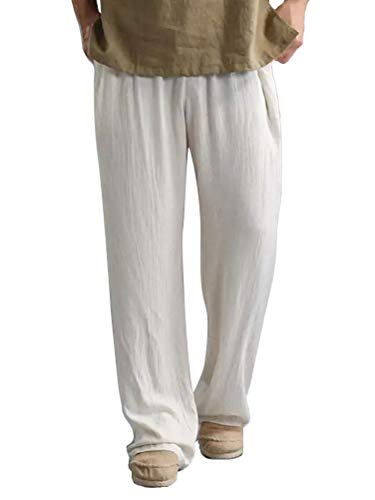 Onsoyours Herren Freizeithose Lang Leichte Sommerhose Strandhose Baumwollhose Herren Lässige Freizeithose mit Seitentaschen Weiß X-Small von Onsoyours