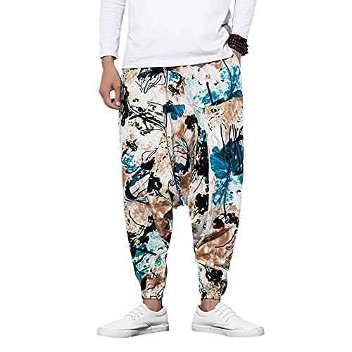 Onsoyours Herren Haremshose Mit Karomuster Hippie Hose Pumphose Baggy Freitzeithose Lange Hose Jogginghose Sporthose Streetwear Z Gelb 3XL von Onsoyours