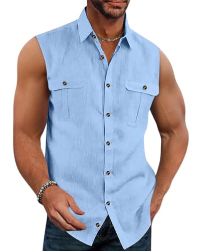 Onsoyours Herren Hemd Ärmellos Freizeithemd Businesshemd Leinenhemd Sommer Ärmelloshemd Einfarbig Basic Shirt for Männer Slim Fit Men´s Shirt A Blau XXL Onsoyours Herren Hemd Ärmellos Freizeithemd Businesshemd Leinenhemd Sommer Ärmelloshemd Einfarbig Basic Shirt for Männer Slim Fit Men´s Shirt A Blau XXL von Onsoyours