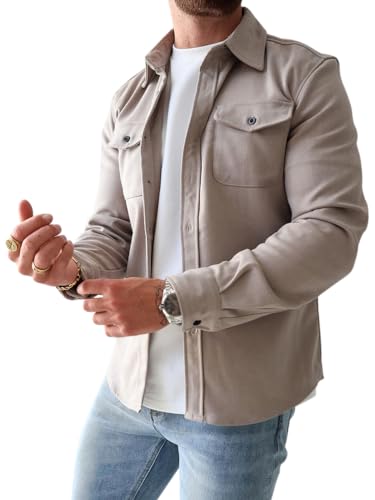 Onsoyours Herren Hemd Langarm Freizeithemd Männer Jacke Regular Fit Button Up Hemdjacke Mit Klappentasche Leichte Winterjacke Übergangsjacke Steppjacke Freizeitjacke A Aprikose M von Onsoyours