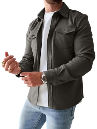 Onsoyours Herren Hemd Langarm Freizeithemd Männer Jacke Regular Fit Button Up Hemdjacke Mit Klappentasche Leichte Winterjacke Übergangsjacke Steppjacke Freizeitjacke A Armeegrün XS von Onsoyours