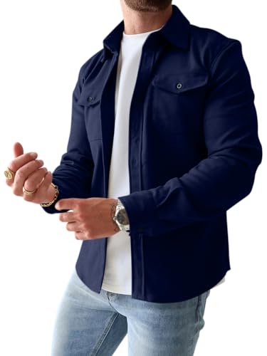 Onsoyours Herren Hemd Langarm Freizeithemd Männer Jacke Regular Fit Button Up Hemdjacke Mit Klappentasche Leichte Winterjacke Übergangsjacke Steppjacke Freizeitjacke A Dunkelblau M von Onsoyours