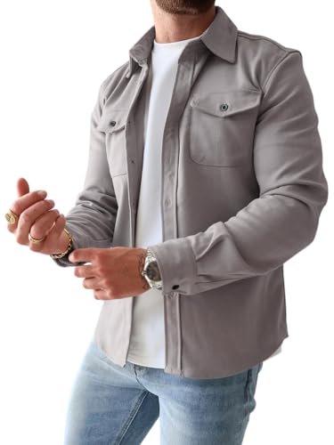 Onsoyours Herren Hemd Langarm Freizeithemd Männer Jacke Regular Fit Button Up Hemdjacke Mit Klappentasche Leichte Winterjacke Übergangsjacke Steppjacke Freizeitjacke A Hellgrau M von Onsoyours
