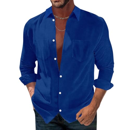 Onsoyours Herren Hemd aus Kord Corduroy Shirt Herren Jacke Hemd Cord Dünne Hemdjacke Freizeithemd Einfarbig with Button Placke Langarm Regular Fit Casual Hemd A Blau XL von Onsoyours