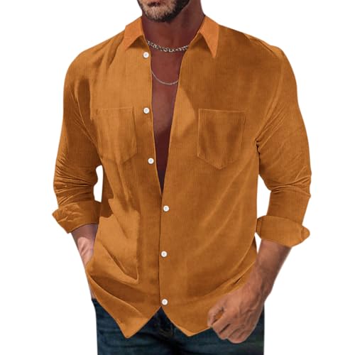 Onsoyours Herren Hemd aus Kord Corduroy Shirt Herren Jacke Hemd Cord Dünne Hemdjacke Freizeithemd Einfarbig with Button Placke Langarm Regular Fit Casual Hemd A Braun M von Onsoyours