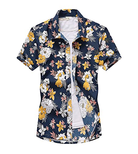 Onsoyours Herren Hemd mit Muster Kurzarmhemd Oversize Shirt Männer Shirts Bunte Herrenhemden Casual Locker 3D Gedruckt Sommerhemden Kent Kragen Hawaiihemd A Blau XXL von Onsoyours