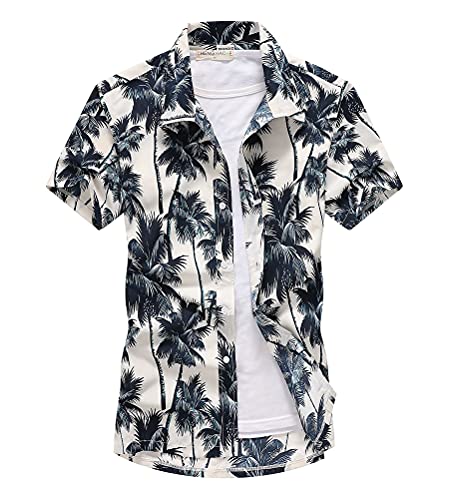 Onsoyours Herren Hemd mit Muster Kurzarmhemd Oversize Shirt Männer Shirts Bunte Herrenhemden Casual Locker 3D Gedruckt Sommerhemden Kent Kragen Hawaiihemd A Weiß L von Onsoyours