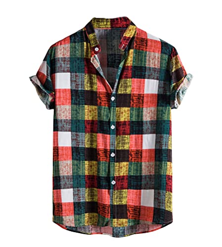 Onsoyours Herren Hemd mit Muster Kurzarmhemd Oversize Shirt Männer Shirts Bunte Herrenhemden Casual Locker 3D Gedruckt Sommerhemden Kent Kragen Hawaiihemd F Rot L von Onsoyours