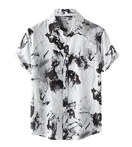 Onsoyours Herren Hemd mit Muster Kurzarmhemd Oversize Shirt Männer Shirts Bunte Herrenhemden Casual Locker 3D Gedruckt Sommerhemden Kent Kragen Hawaiihemd H Schwarz XXL von Onsoyours