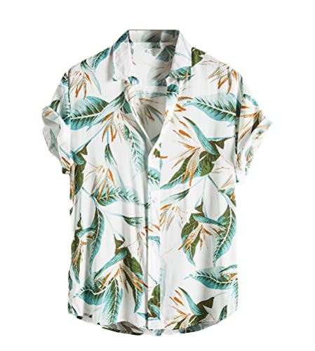 Onsoyours Herren Hemd mit Muster Kurzarmhemd Shirt Männer Shirts Bunte Herrenhemden Casual Locker 3D Gedruckt Sommerhemden Kent Kragen Hawaiihemd J Weiß XL von Onsoyours