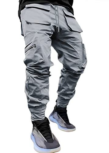 Onsoyours Herren Hip Hop Jogger Cargo Pants Hosen Baggy Streetwear Punk Hose Cargohose Outdoorhose Männer Sporthose Freizeithose Jogging Treckking Casual Mit Taschen Z Grau M von Onsoyours