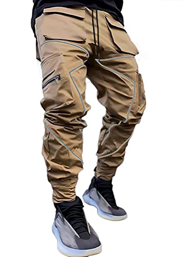 Onsoyours Herren Hip Hop Jogger Cargo Pants Hosen Baggy Streetwear Punk Hose Cargohose Outdoorhose Männer Sporthose Freizeithose Jogging Treckking Casual Mit Taschen Z Khaki M von Onsoyours