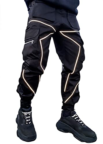 Onsoyours Herren Hip Hop Jogger Cargo Pants Hosen Baggy Streetwear Punk Hose Cargohose Outdoorhose Männer Sporthose Freizeithose Jogging Treckking Casual Mit Taschen Z Schwarz M von Onsoyours