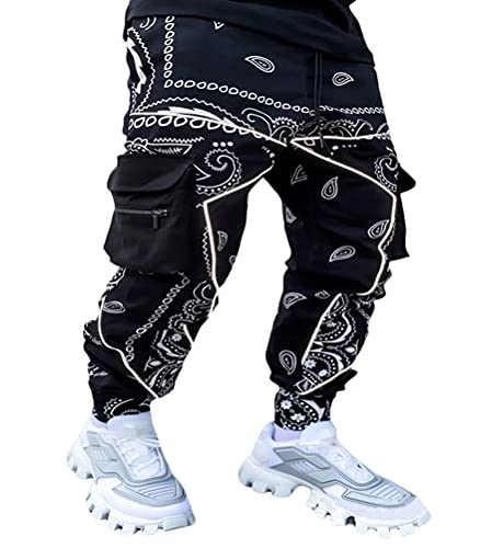 Onsoyours Herren Hip Hop Jogger Cargo Pants Techwear Hosen Baggy Streetwear Punk Hose Casual Sporthosen Harem Hose Männer Freizeithose Chino Hose Sweatpants D Schwarz L von Onsoyours