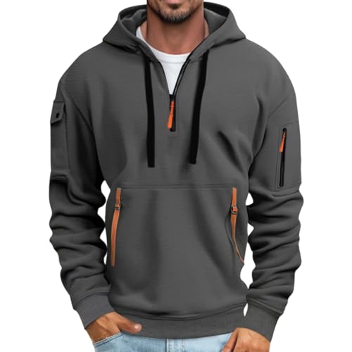 Onsoyours Herren Hoodie Sweatjacke Kapuzenpullover Sweatshirt Hoodiejacke Kapuzenjacke Kapuzenpulli mit Half Zip Hoody Kapuzenpullover Langarm Casual Fitness Training A Grau XXL von Onsoyours