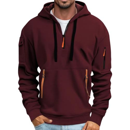 Onsoyours Herren Hoodie Sweatjacke Kapuzenpullover Sweatshirt Hoodiejacke Kapuzenjacke Kapuzenpulli mit Half Zip Hoody Kapuzenpullover Langarm Casual Fitness Training A Weinrot XL von Onsoyours