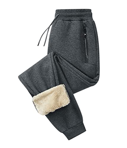 Onsoyours Herren Hose Warme Jogginghose Casual Sporthose Winter Fleece Sweatpants Sherpa Gefüttert Hosen mit Taschen Herren Sweathose Gürtel Freizeithose Thermo Mode C Grau XS von Onsoyours