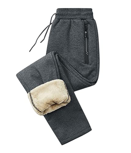 Onsoyours Herren Hose Warme Jogginghose Casual Sporthose Winter Fleece Sweatpants Sherpa Gefüttert Hosen mit Taschen Herren Sweathose Gürtel Freizeithose Thermo Mode D Grau 4XL von Onsoyours