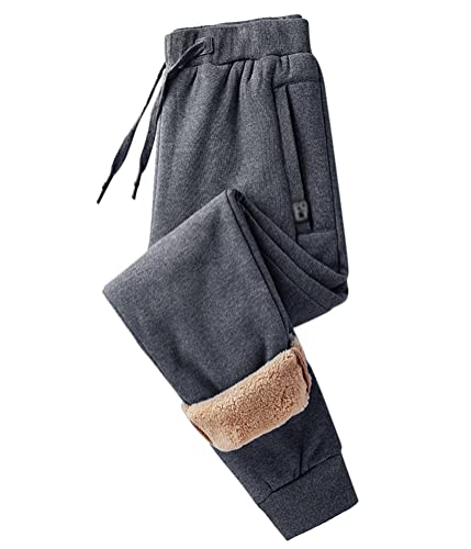 Onsoyours Herren Hose Warme Jogginghose Casual Sporthose Winter Fleece Sweatpants Sherpa Gefüttert Hosen mit Taschen Herren Sweathose Gürtel Freizeithose Thermo Mode E Dunkelgrau 4XL von Onsoyours