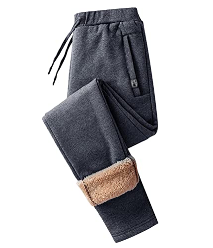 Onsoyours Herren Hose Warme Jogginghose Casual Sporthose Winter Fleece Sweatpants Sherpa Gefüttert Hosen mit Taschen Herren Sweathose Gürtel Freizeithose Thermo Mode F Dunkelgrau 4XL von Onsoyours