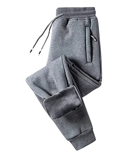 Onsoyours Herren Hose Warme Jogginghose Casual Sporthose Winter Fleece Sweatpants Sherpa Gefüttert Hosen mit Taschen Herren Sweathose Gürtel Freizeithose Thermo Mode I Dunkelgrau 4XL von Onsoyours