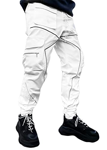 Onsoyours Herren Hosen Cargo Sommer Neu Cargohosen Männer Junge Loose Fit Sport Outdoors Freizeit Retro Mode Trend Arbeithosen Mit Gummibund Streetwear Jogginghose Z Weiß S von Onsoyours