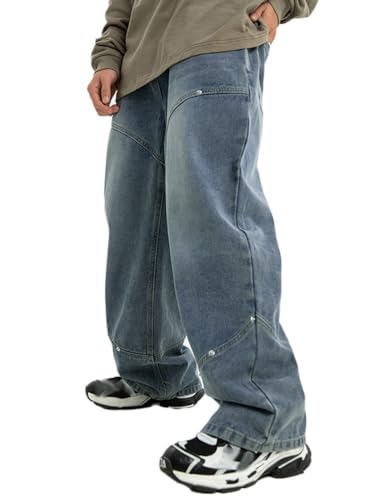 Onsoyours Herren Jeans Biker Y2k Hose Loose Fit Lang Jeans Denim Hose Mode Männer Zerrissen Baggy Jeans Denim Cargohosen Teenager Lässig Streethose Jeanshosen A Blau S von Onsoyours