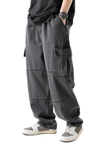 Onsoyours Herren Jeans Biker Y2k Hose Loose Fit Lang Jeans Denim Hose Mode Männer Zerrissen Baggy Jeans Denim Cargohosen Teenager Lässig Streethose Jeanshosen B Schwarz XXL von Onsoyours