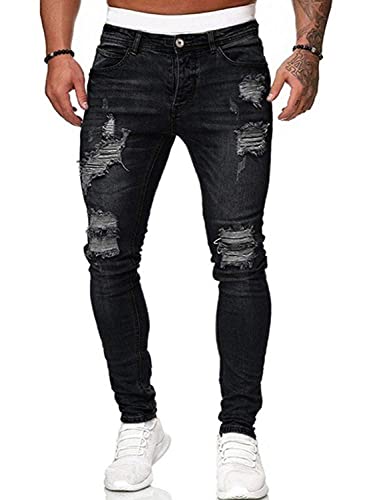 Onsoyours Herren Jeans Hose Slim Fit Denim Lange Jeanshose Für Männer Jungen Stretch Freizeithose Cargo Chino Sommer A Schwarz XL von Onsoyours