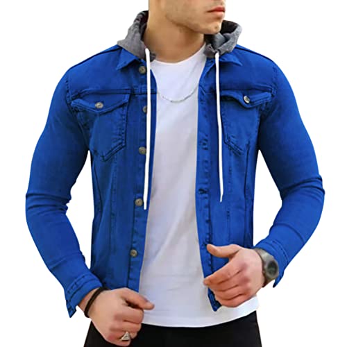 Onsoyours Herren Jeansjacke mit Kapuze Sweatjacke Denim Vintage Jeans-Jacke für Männer Denim Weste Slim-Fit Freizeit Hoodie Übergangsjacke B Blau M von Onsoyours