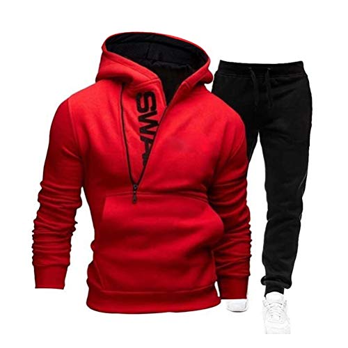 Onsoyours Herren Jogginganzug Trainingsanzug Männer Sportanzug Fitness Outfit Streetwear Tracksuit Jogginghose Hoodie-Sporthose Jogging-Hose Jogger Sportkleidung Slim Fit A Rot L von Onsoyours