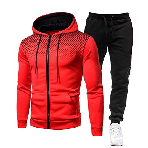 Onsoyours Herren Jogginganzug Trainingsanzug Männer Sportanzug Fitness Outfit Streetwear Tracksuit Jogginghose Hoodie-Sporthose Jogging-Hose Jogger Sportkleidung Slim Fit B Rot M von Onsoyours